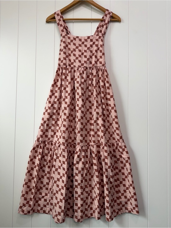 Madewell Dresses & Skirts - Madewell Cicely Tiered Midi Dress in Geo Checkerboard Pink Square Neck Size 8 M